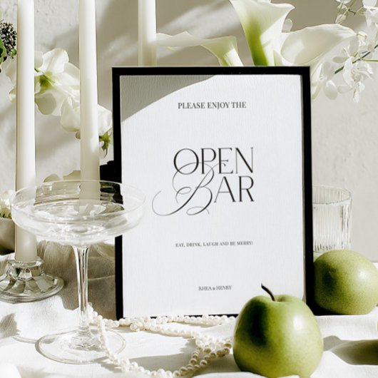 Papier Elegant Black & White Minimalist Open Bar Sign