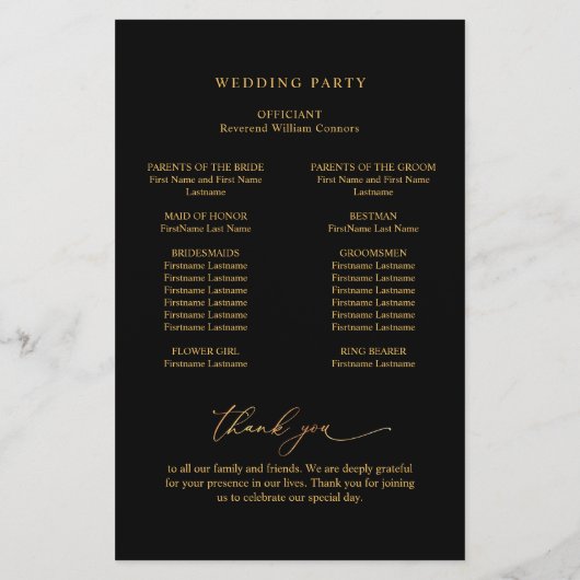 Papier Elegant Black with Gold Monogram Wedding Program (Dos)