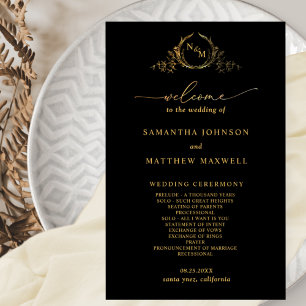 Papier Elegant Black with Gold Monogram Wedding Program