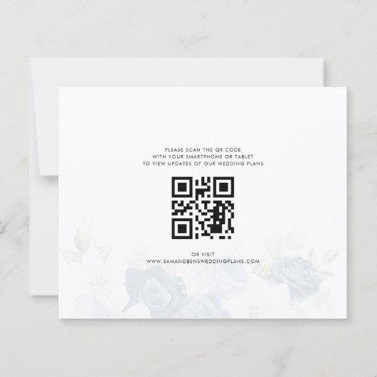 Papier Elégant bleu Floral QR Code Mariage Enregistrer la (Dos)