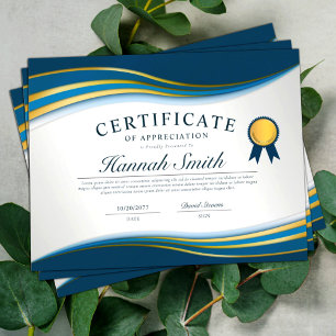Papier Elegant Bleu & Or Certificat Professionnel