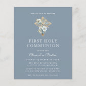 Papier Élégant Bleu Première Communion Budget Invitation (Devant)