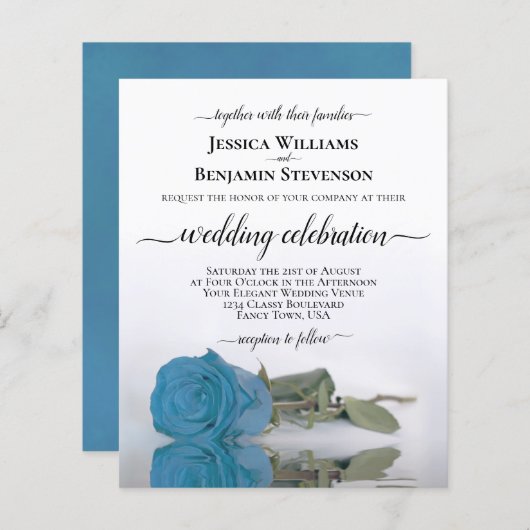 Papier Elégant bleu turquoise Rose BUDGET Mariage Inviter (Devant / Derrière)