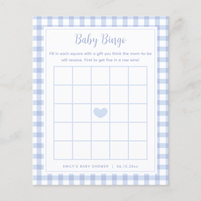 Papier Elégant Blue En vichy Baby shower garçon Bingo Jeu (Devant)