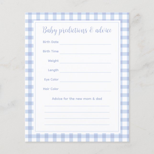 Papier Elegant Blue En vichy Baby shower garçon Guesser J (Devant)