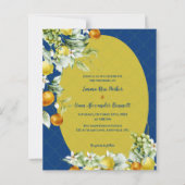 Papier Elegant Blue Gold Citrus Floral Wedding Invitation (Devant)