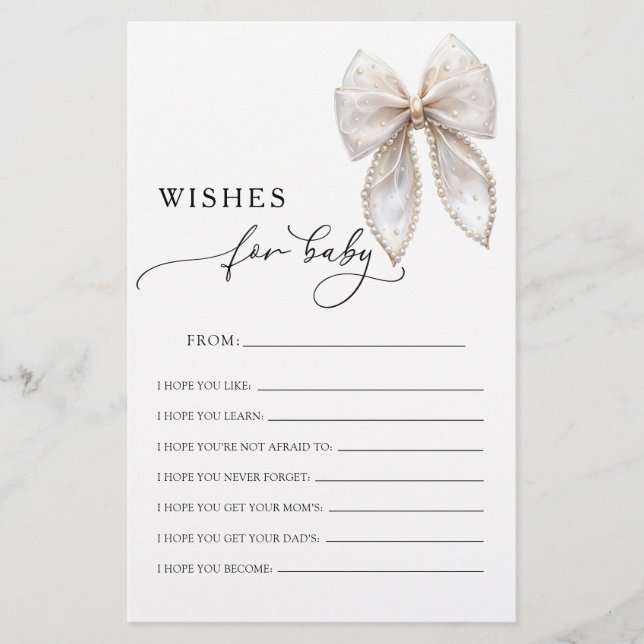 Papier Elegant Bow Wishes For Baby Advice Game Card (Devant)