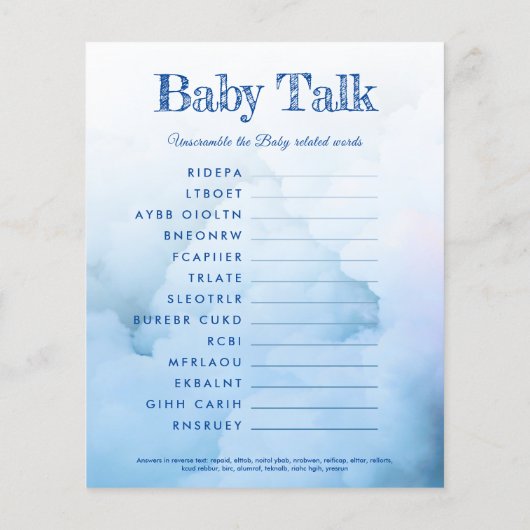 Papier Elegant Boy Baby shower Nom et le jeu de démêler (Dos)