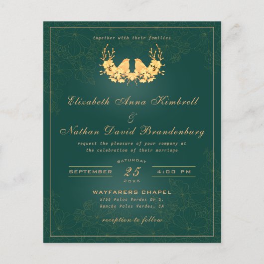 Papier Élégant budget Emerald Green Mariage or (Devant)