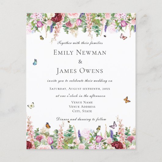 Papier Élégant budget floral avec Mariage de papillons (Devant)