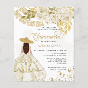 Papier Élégant budget Floral Ivory Gold Horse Quinceañera