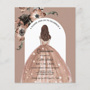Papier Élégant budget Invitation rose de Quinceañera Flor