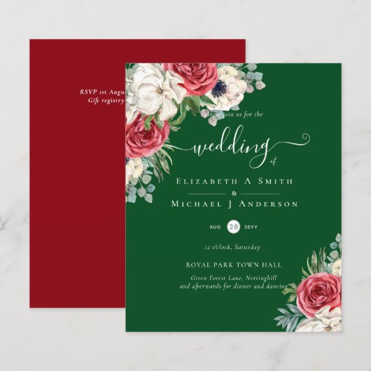 Papier Élégant budget Mariage rouge blanc bleu floral (Devant / Derrière)