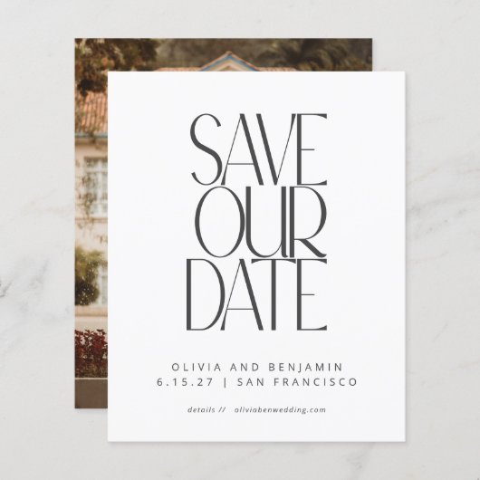 Papier Élégant budget noir blanc photo Enregistrer la dat (Devant / Derrière)