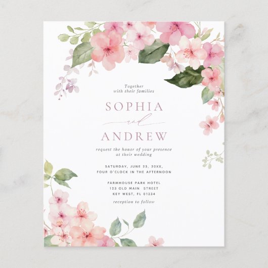 Papier Élégant budget Sakura Flowers Faire-part de mariag (Devant)