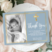 Papier Élégant budget Script Croix Baptême bleu Merci