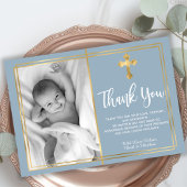 Papier Élégant budget Script Croix Baptême bleu Merci