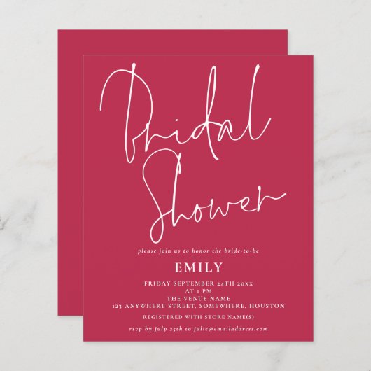 Papier Élégant budget Script Magenta Fête des mariées Inv (Devant / Derrière)