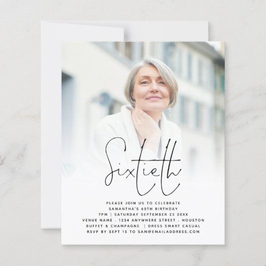 Papier Élégant budget Script photo 60e anniversaire Invit (Devant)