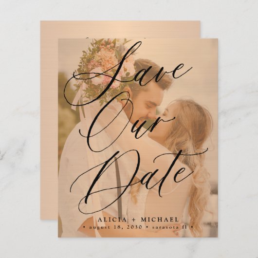 Papier Élégant budget script photo mariage faire part de (Devant / Derrière)