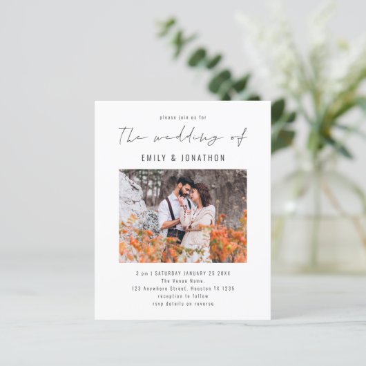 Papier Élégant budget Script photo QR Code Mariage Invita (Debout devant)