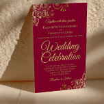 Papier Elégant Burgundy Gold BUDGET Mariage Inviter Grand<br><div class="desc">Ces belles invitations de mariage sont abordables et abordables, ce qui en fait le choix parfait pour la classe, le style et la beauté sur un budget. Le design est composé d'un arrière - plan bordeaux, marron ou rouge vigne avec des boucles dorées ornées et des tourbillons dans les coins....</div>