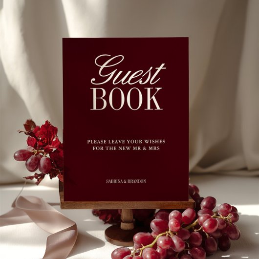 Papier Élégant Burgundy Livre d'hôtes Mariage Tabletop Si
