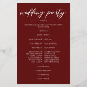 Papier Élégant Burgundy Script Soirée de Mariage Programm (Dos)