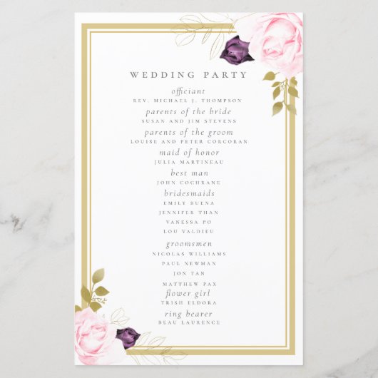 Papier Élégant cadre classique or Rose Floral Mariage (Dos)