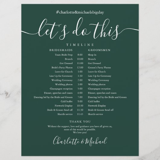 Papier Elégant calendrier de Mariage Emerald Green (Devant)