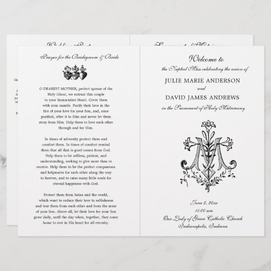 Papier Élégant catholique Messe latine Mariage Marian Pro (Devant / Derrière)