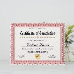 Papier Élégant certificat d'achèvement en or - Moderne