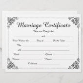 Papier Élégant certificat de mariage de bordures florales (Devant / Derrière)