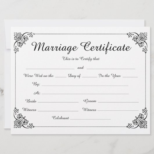 Papier Élégant certificat de mariage de bordures florales (Devant)