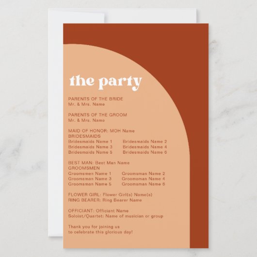 Papier Élégant Chic Peach Terracotta Arch Wedding Program (Dos)