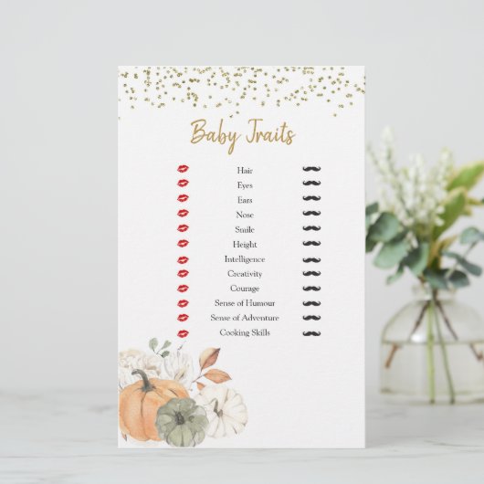 Papier Élégant Citrouille blanc Douche Bébé Traits Jeux (Debout devant)