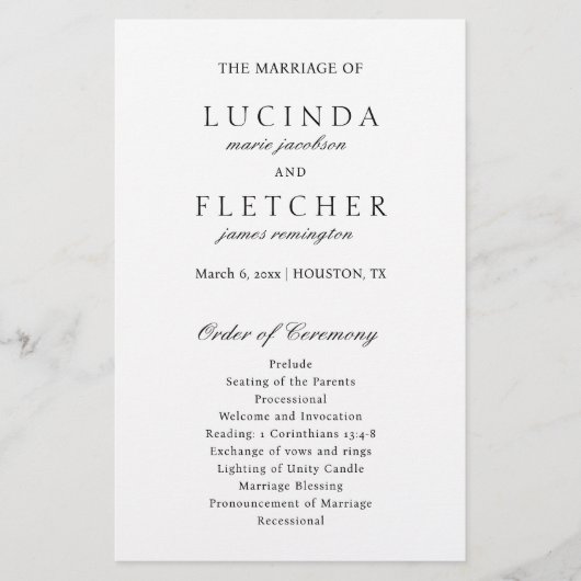 Papier Élégant classique noir blanc Formal Wedmal Program (Devant)