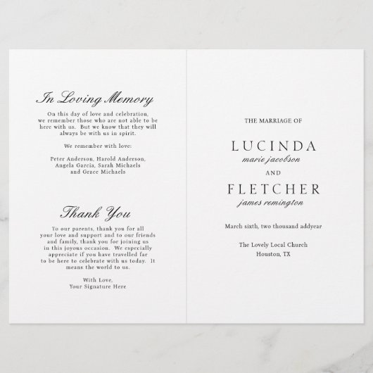 Papier Élégant classique noir blanc Formal Wedmal Program (Devant)