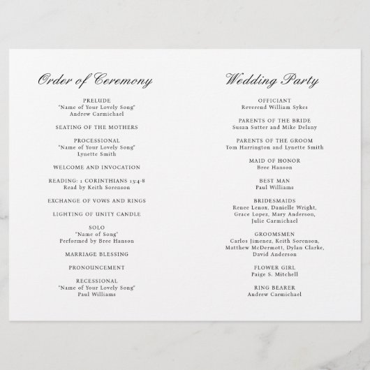 Papier Élégant classique noir blanc Formal Wedmal Program (Dos)