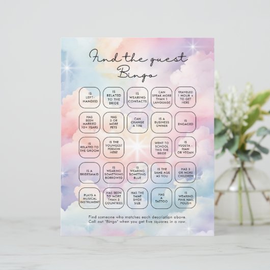 Papier Elégant Clouds Pastel Trouvez Le Bingo Invité (Debout devant)