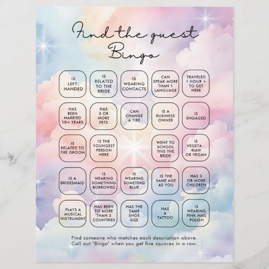 Papier Elégant Clouds Pastel Trouvez Le Bingo Invité (Devant)