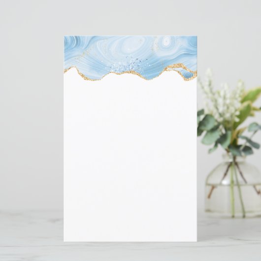 Papier Élégant Cool Bleu Agate avec ruban Parties scintil (Debout devant)