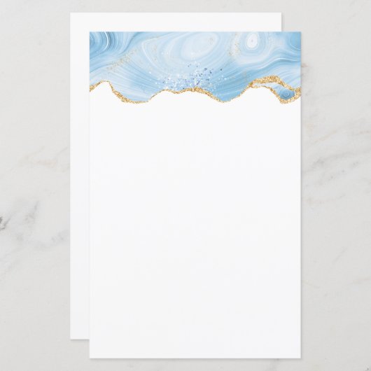 Papier Élégant Cool Bleu Agate avec ruban Parties scintil (Devant / Derrière)