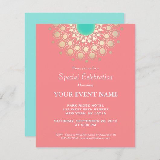 Papier Elégant Coral rose et Gold Circle Motif (Devant / Derrière)