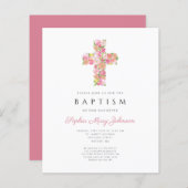 Papier Élégant culte rose floral croix Baptême (Devant / Derrière)