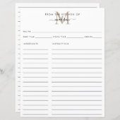 Papier Élégant de la cuisine de la recette de monogramme  (Devant / Derrière)