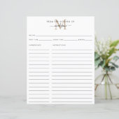 Papier Élégant de la cuisine de la recette de monogramme  (Debout devant)