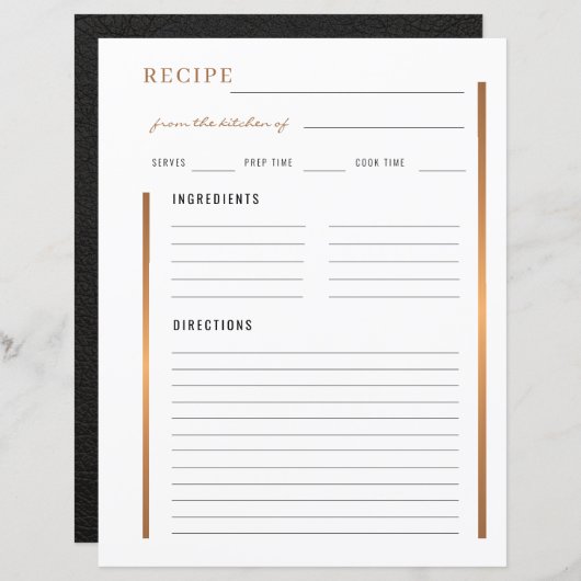 Papier Élégant de la cuisine de recette blanche or (Devant / Derrière)