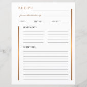 Papier Élégant de la cuisine de recette blanche or (Devant)