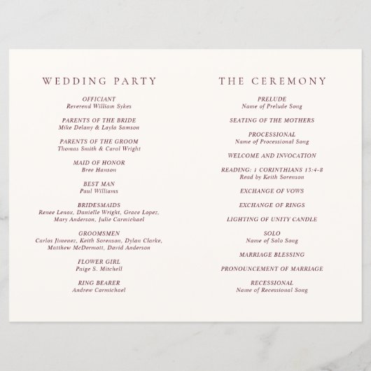 Papier Elegant Deep Burgundy Classic Wedding Program (Dos)